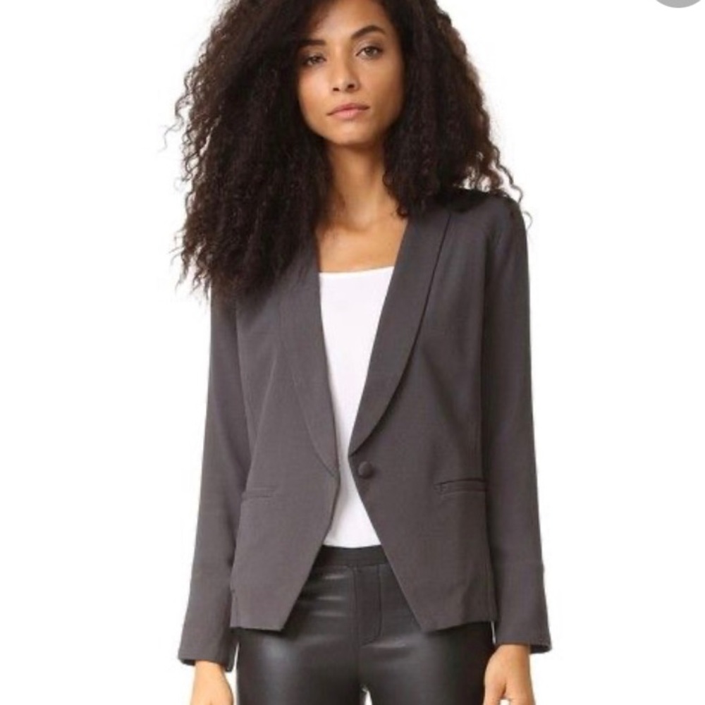 NWT Flynn Skye Bossy gray tuxedo style crepe long sleeve blazer jacket XS